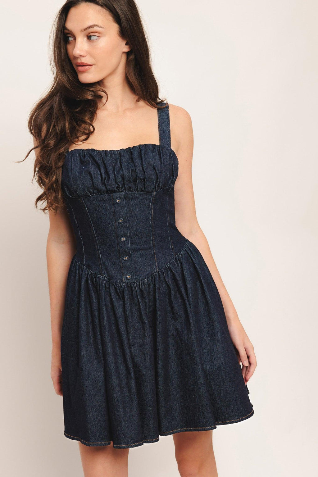 MODERN INDIGO DENIM MINI DRESS Flying Tomato