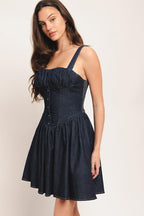 MODERN INDIGO DENIM MINI DRESS Flying Tomato