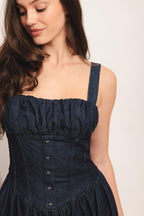 MODERN INDIGO DENIM MINI DRESS Flying Tomato
