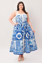 BLUE MAJOLICA CHARM WOVEN MIDI DRESS Flying Tomato