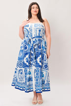 BLUE MAJOLICA CHARM WOVEN MIDI DRESS Flying Tomato