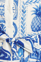 BLUE MAJOLICA CHARM WOVEN MIDI DRESS Flying Tomato