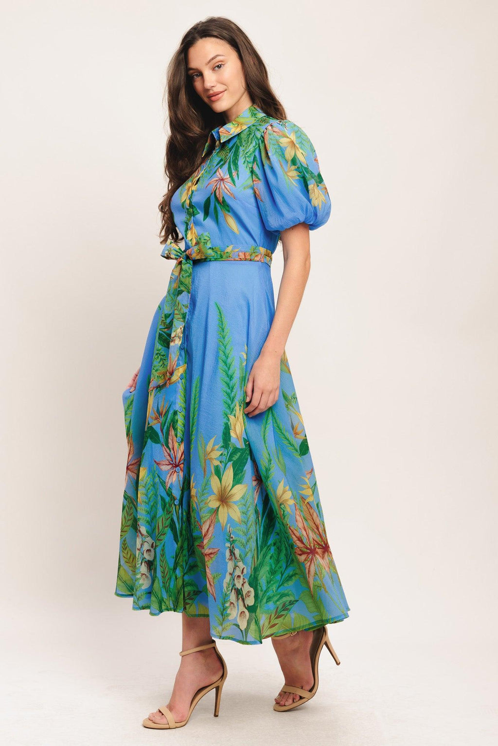 PALM SERENADE BLUE WOVEN MIDI DRESS Flying Tomato