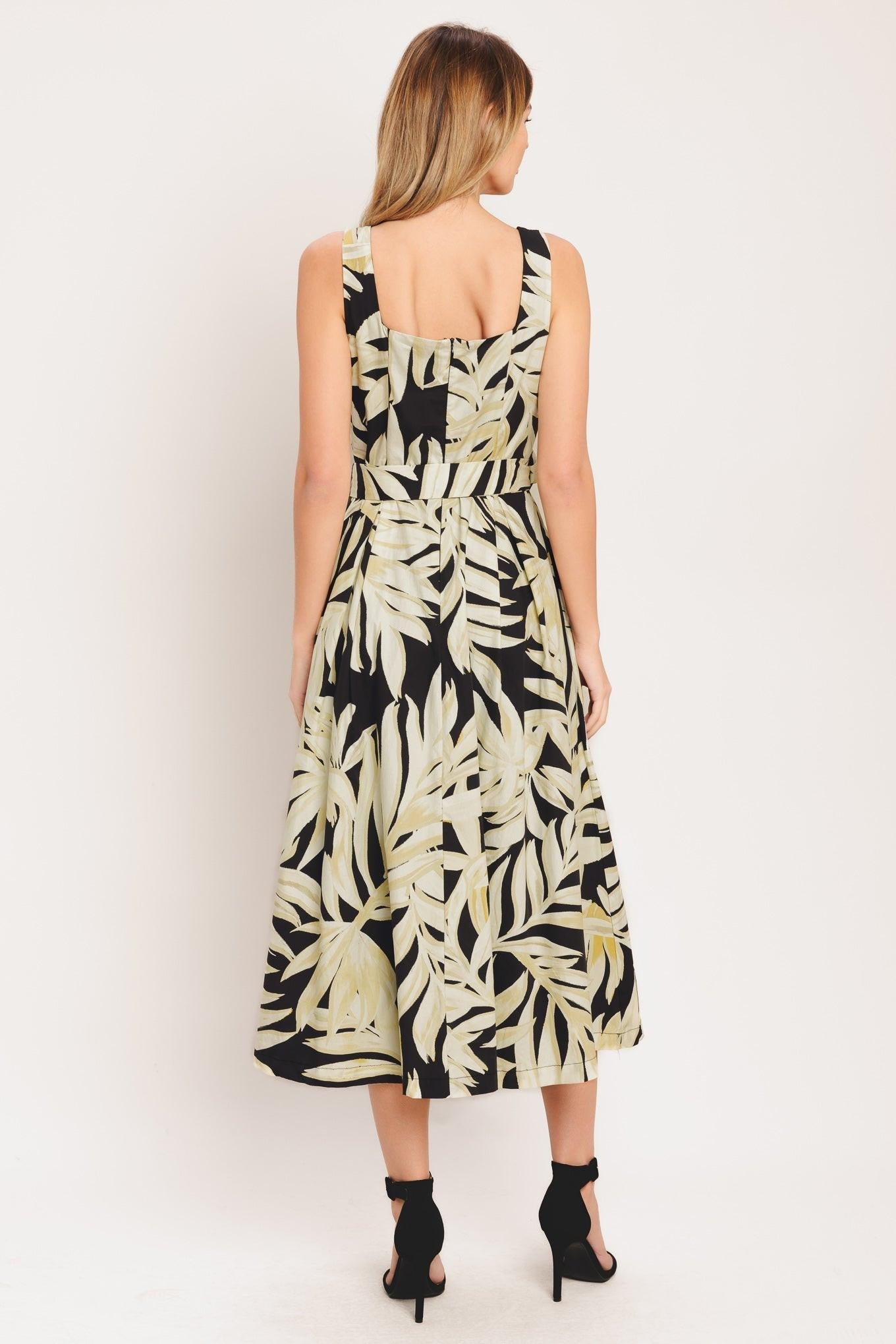 MONO LEAF STATEMENT WOVEN MIDI DRESS Flying Tomato