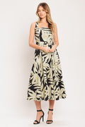 MONO LEAF STATEMENT WOVEN MIDI DRESS Flying Tomato