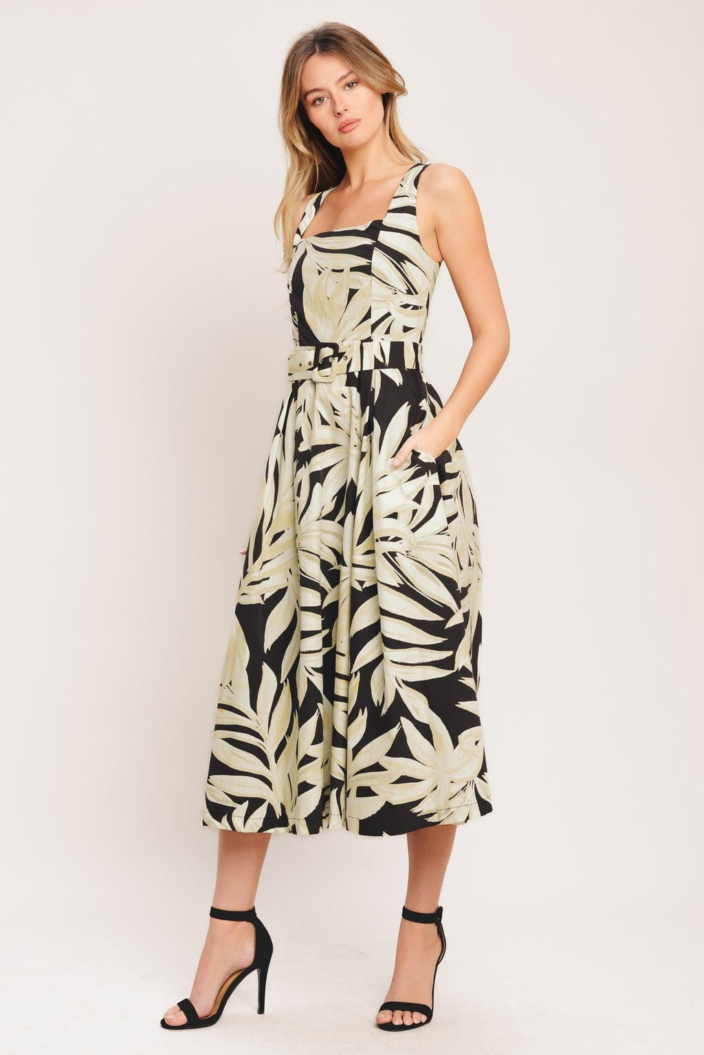 MONO LEAF STATEMENT WOVEN MIDI DRESS Flying Tomato