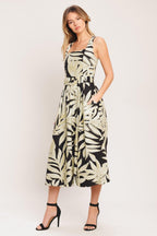 MONO LEAF STATEMENT WOVEN MIDI DRESS Flying Tomato