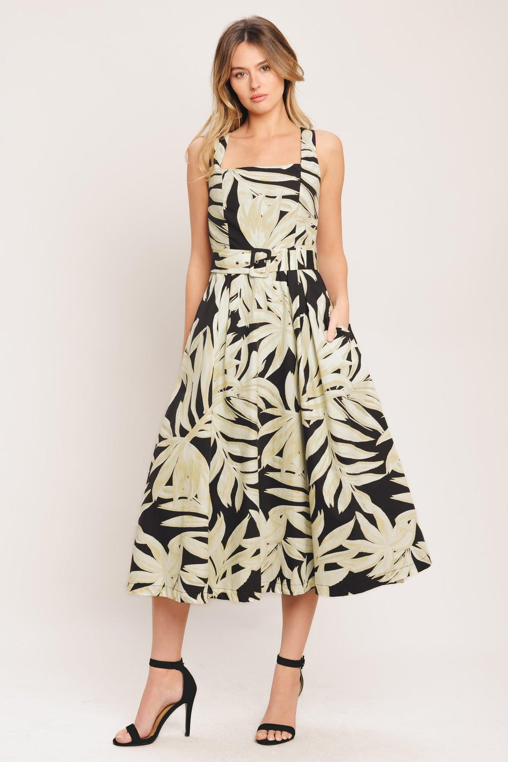 MONO LEAF STATEMENT WOVEN MIDI DRESS Flying Tomato