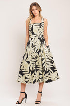 MONO LEAF STATEMENT WOVEN MIDI DRESS Flying Tomato