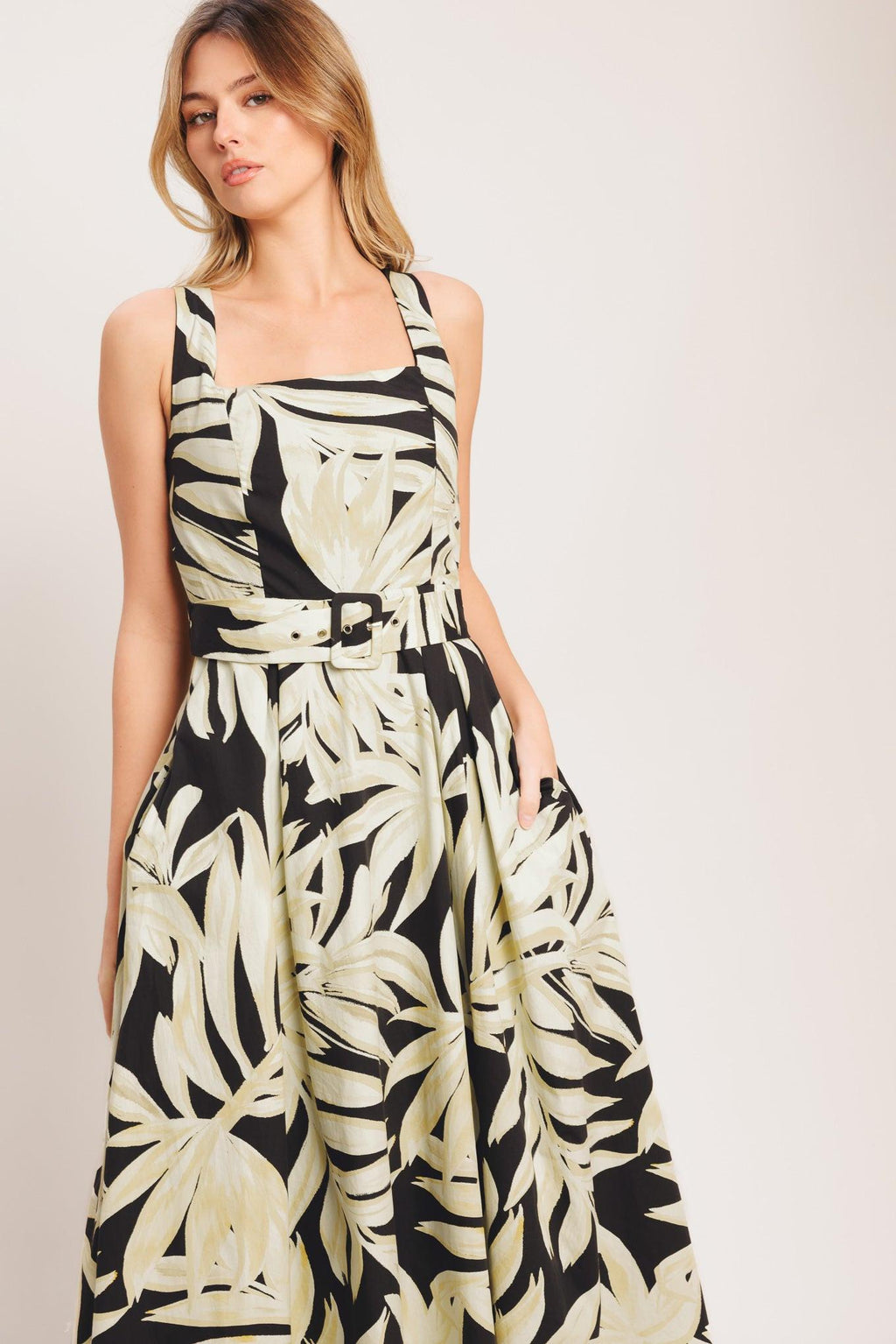 MONO LEAF STATEMENT WOVEN MIDI DRESS Flying Tomato