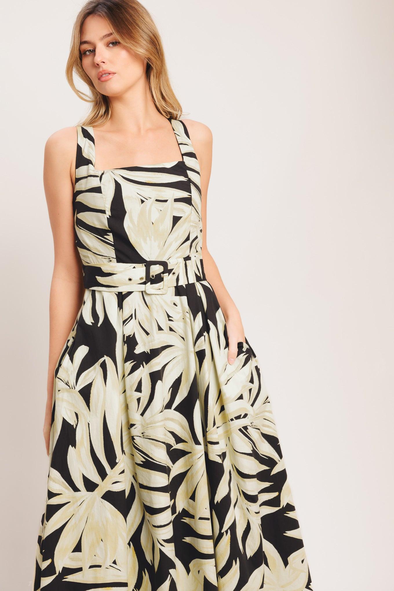 MONO LEAF STATEMENT WOVEN MIDI DRESS Flying Tomato