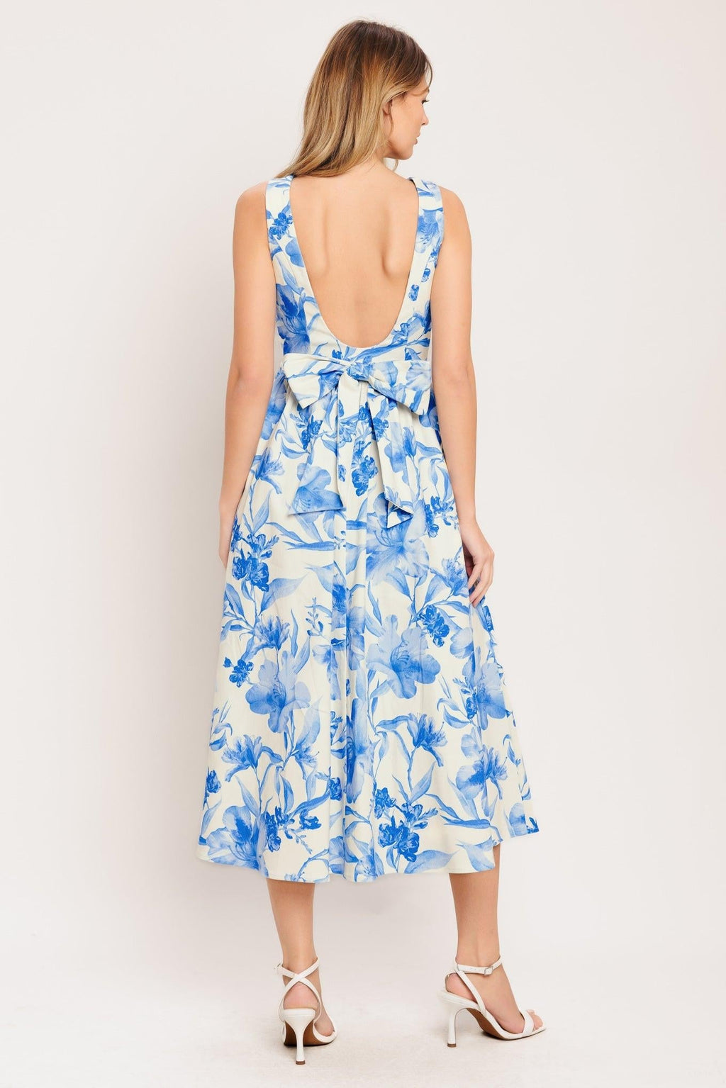PORCELAIN FLORAL WOVEN MIDI DRESS Flying Tomato