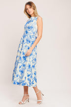 PORCELAIN FLORAL WOVEN MIDI DRESS Flying Tomato