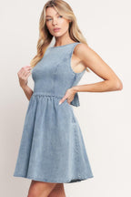 CASUAL POLISHED DENIM MINI DRESS Flying Tomato
