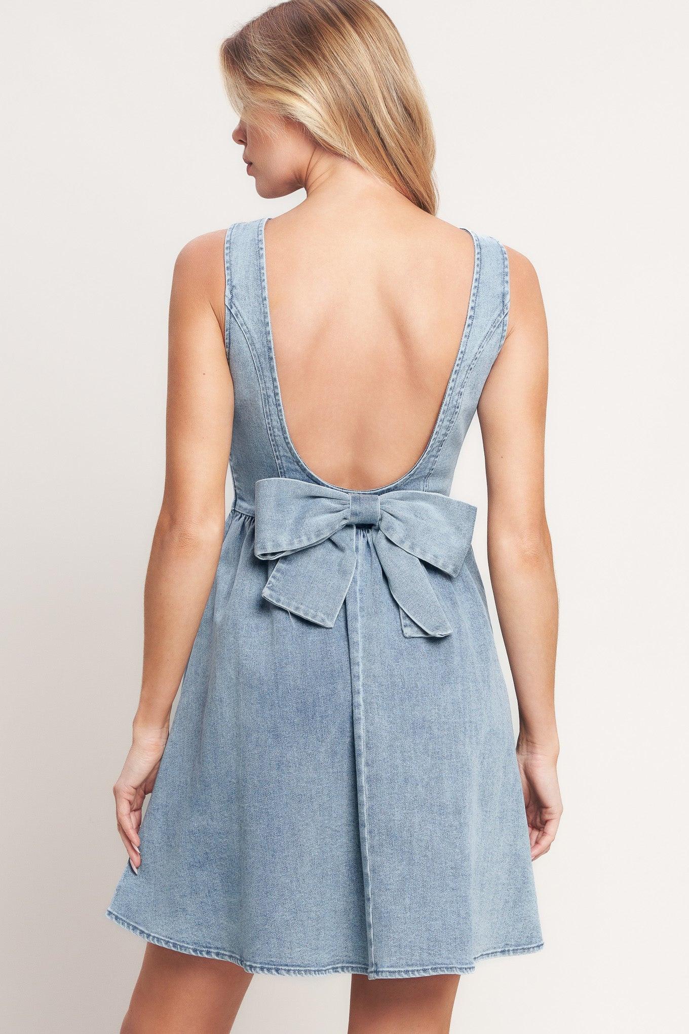 CASUAL POLISHED DENIM MINI DRESS Flying Tomato