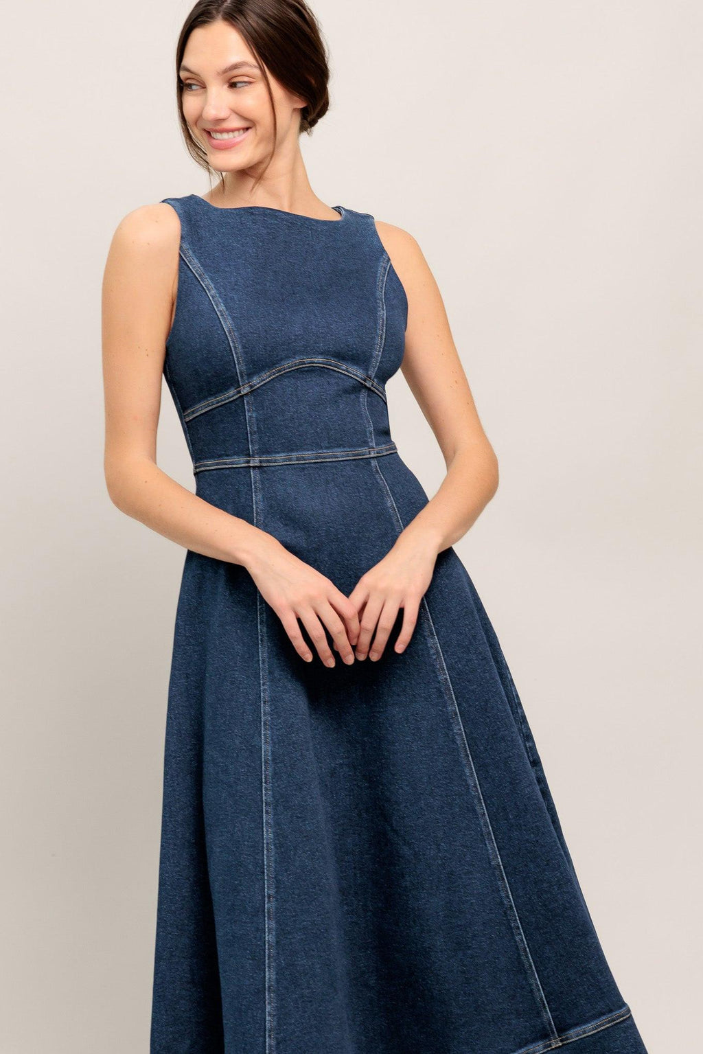 SIMPLE STATEMENT DENIM DENIM MIDI DRESS Flying Tomato