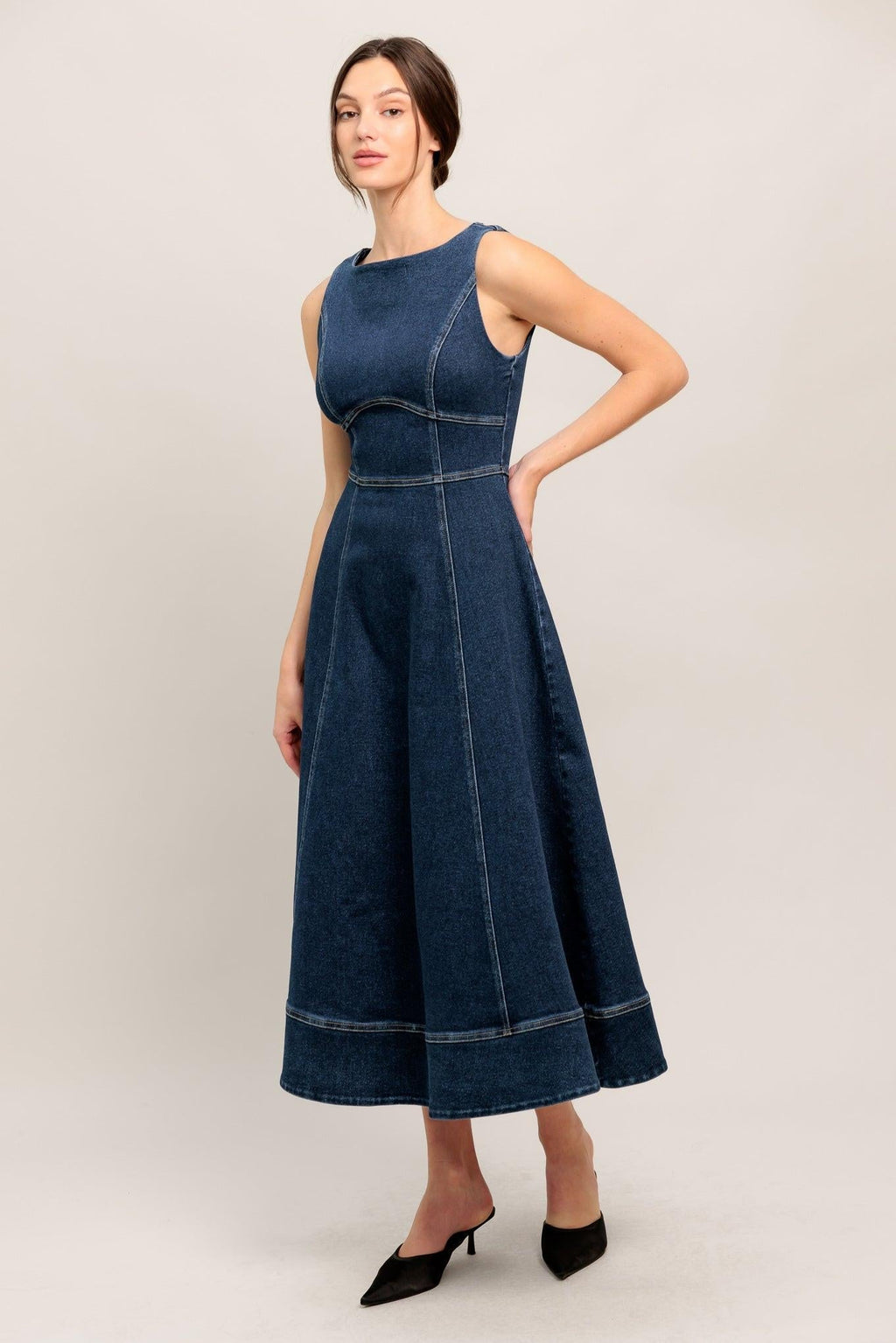 SIMPLE STATEMENT DENIM DENIM MIDI DRESS Flying Tomato