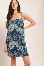 SEA BREEZE PAISLEY DENIM MINI DRESS Flying Tomato