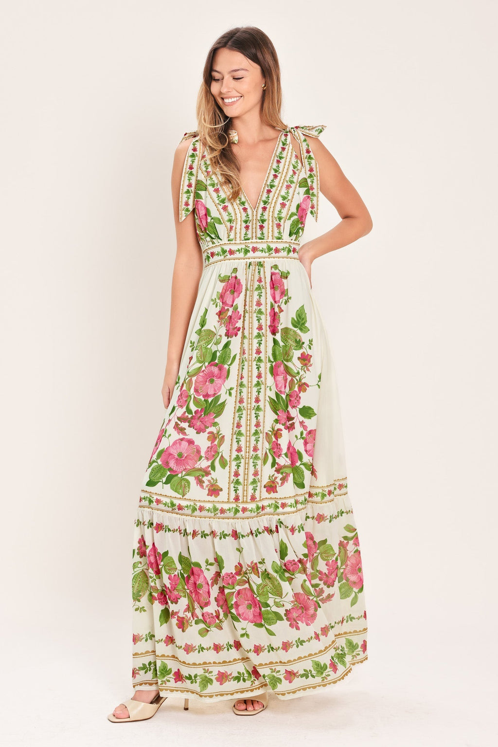 ROSE VINE ROMANCE WOVEN MAXI DRESS Flying Tomato