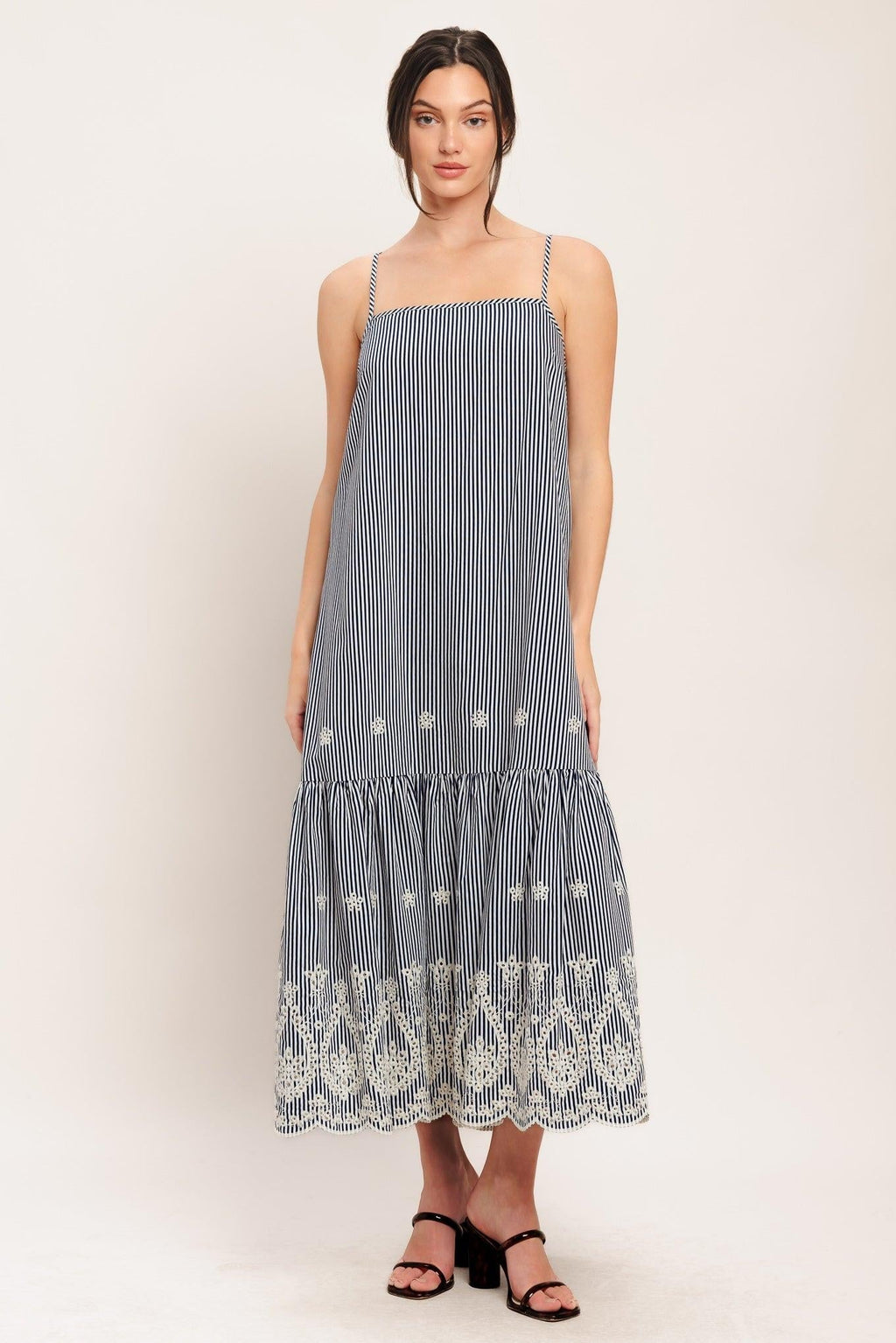 STRIPE COVE WOVEN MIDI DRESS Flying Tomato