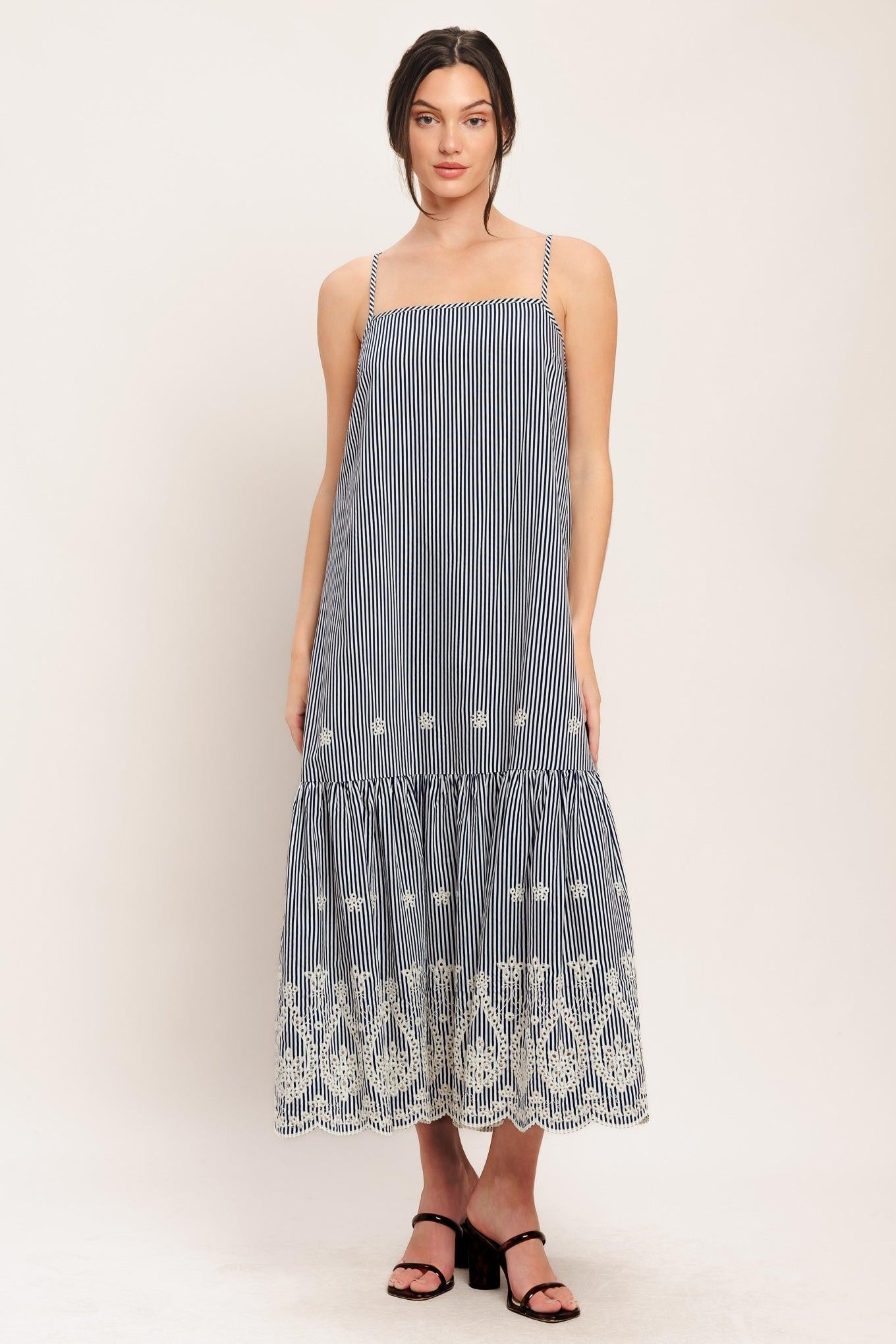 STRIPE COVE WOVEN MIDI DRESS Flying Tomato