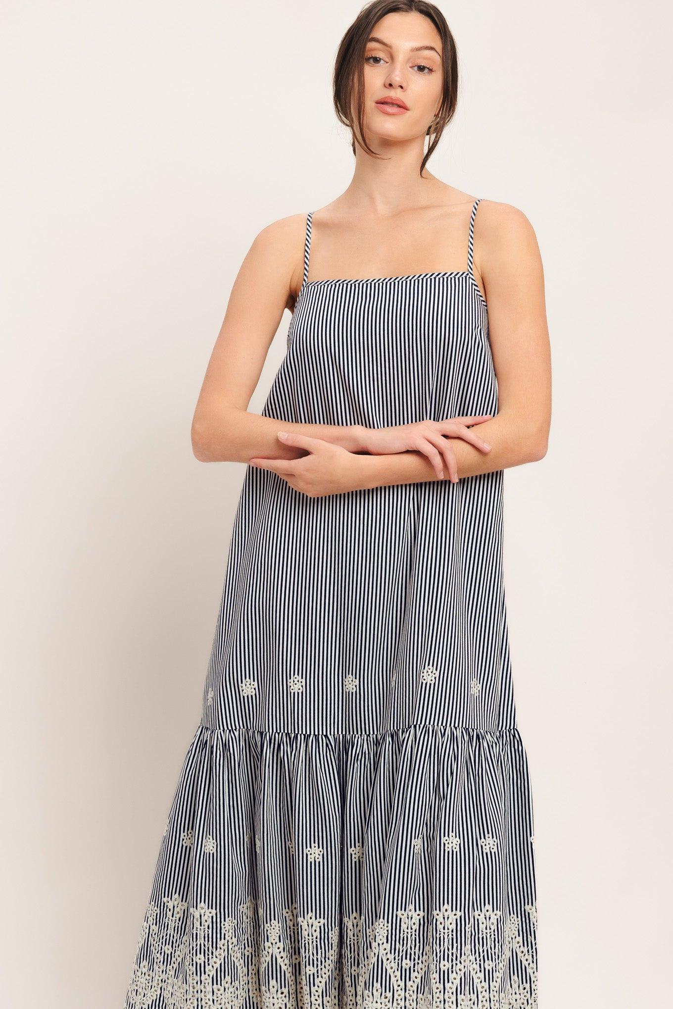 STRIPE COVE WOVEN MIDI DRESS Flying Tomato