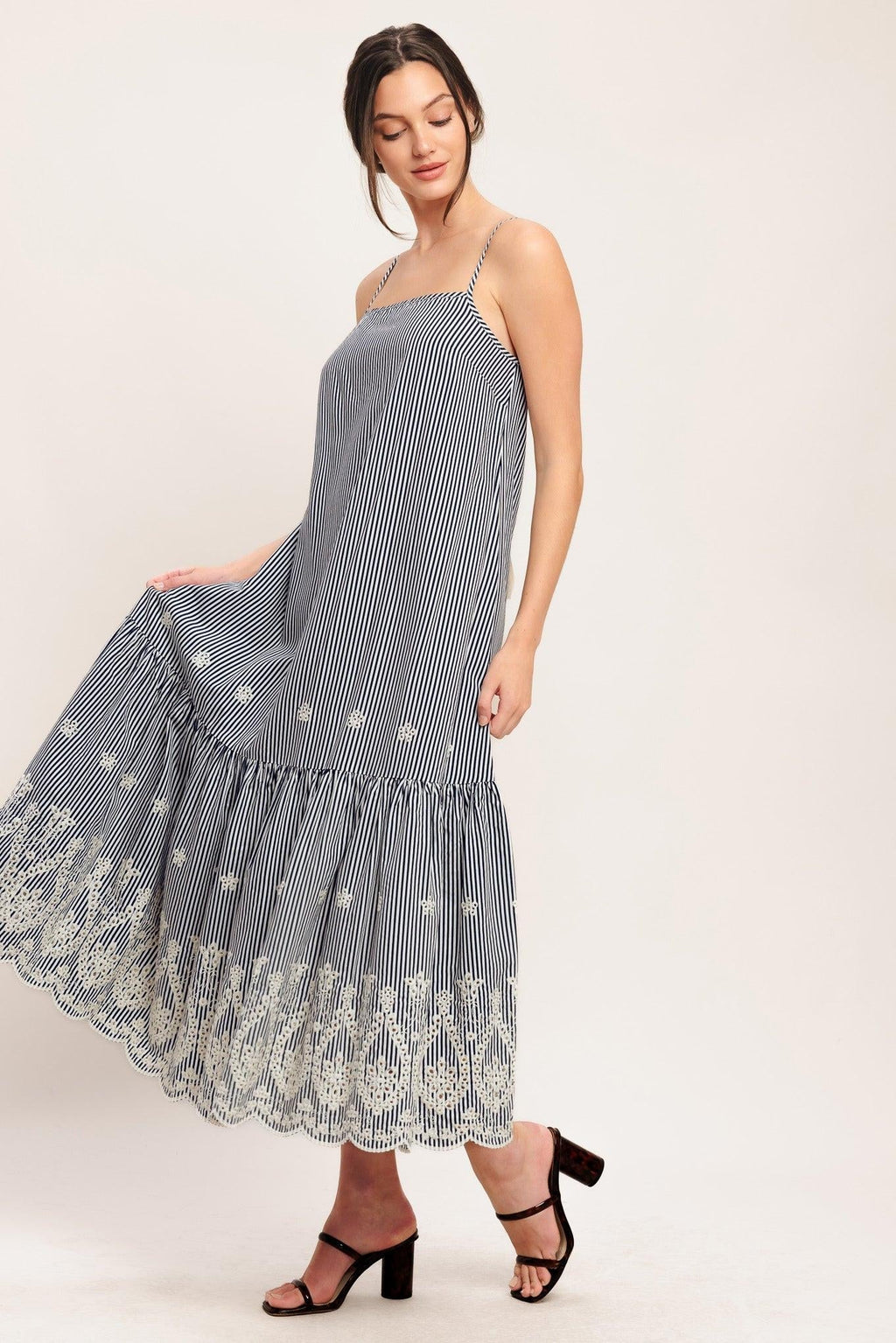 STRIPE COVE WOVEN MIDI DRESS Flying Tomato