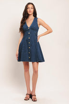 INDIGO FLARE DENIM MINI DRESS Flying Tomato