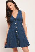 INDIGO FLARE DENIM MINI DRESS Flying Tomato