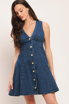 INDIGO FLARE DENIM MINI DRESS Flying Tomato