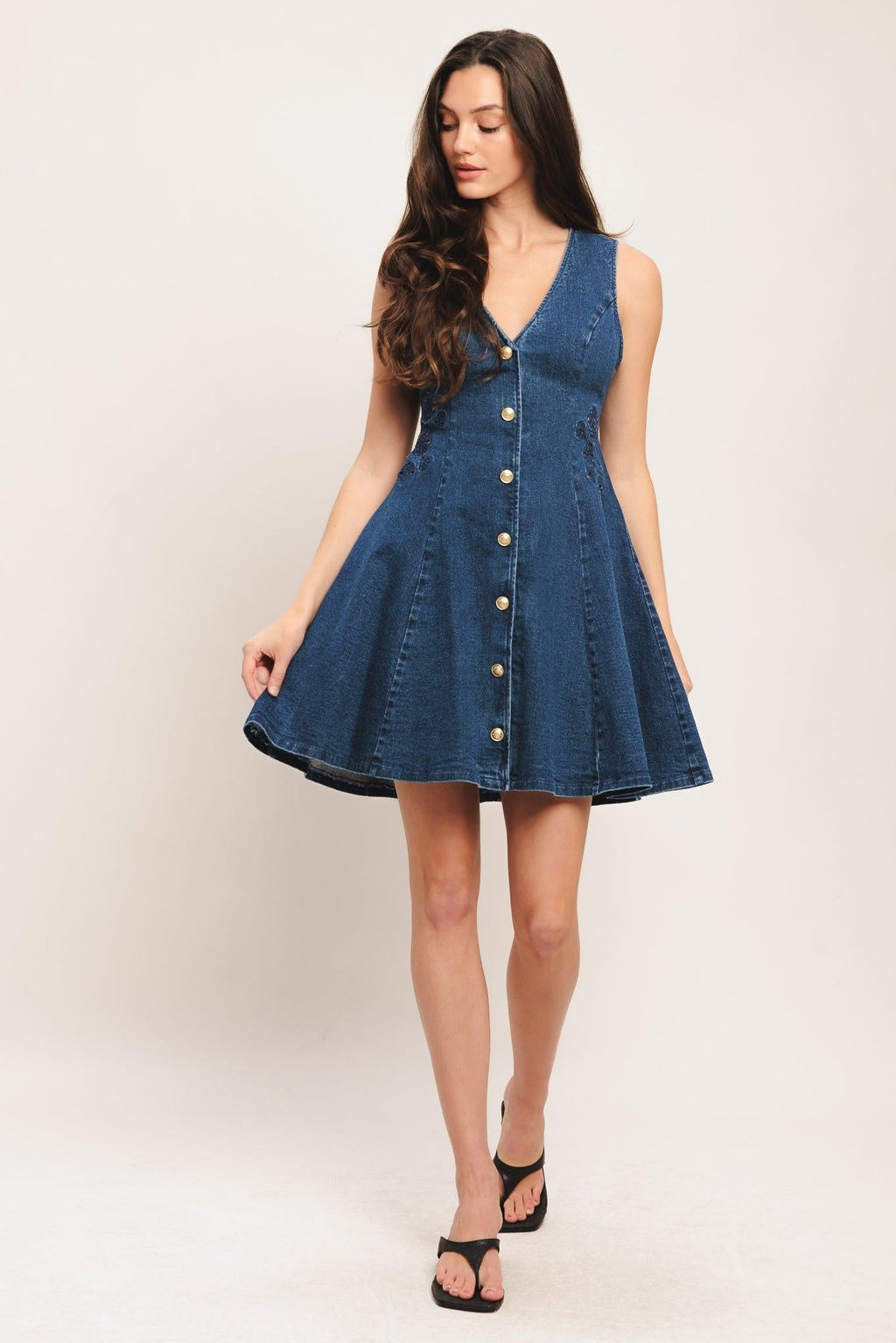 INDIGO FLARE DENIM MINI DRESS Flying Tomato
