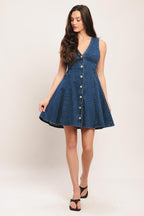 INDIGO FLARE DENIM MINI DRESS Flying Tomato