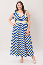 BLUE VOYAGE STRIPE WOVEN MIDI DRESS Flying Tomato