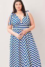 BLUE VOYAGE STRIPE WOVEN MIDI DRESS Flying Tomato