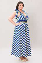BLUE VOYAGE STRIPE WOVEN MIDI DRESS Flying Tomato
