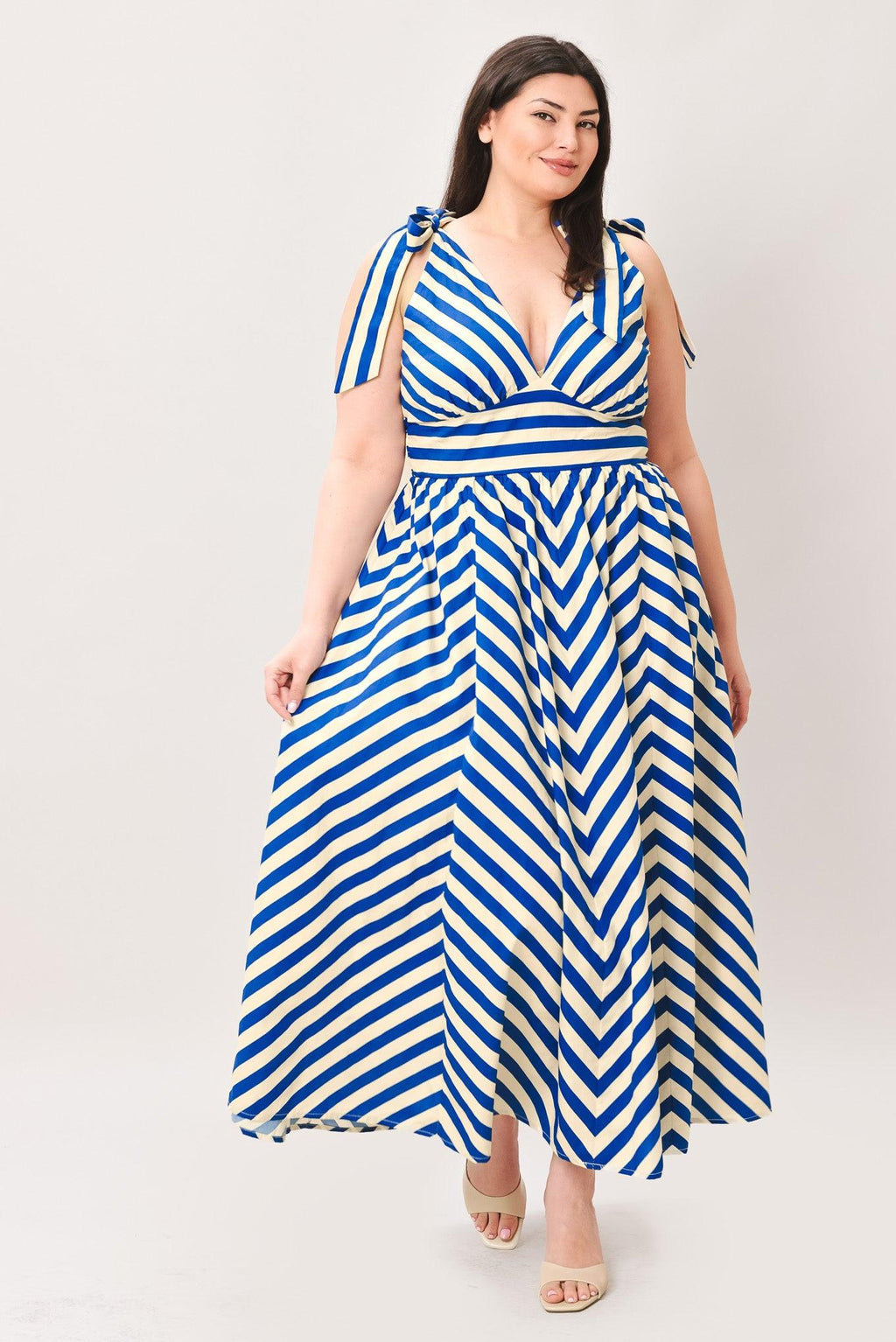 BLUE VOYAGE STRIPE WOVEN MIDI DRESS Flying Tomato