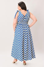 BLUE VOYAGE STRIPE WOVEN MIDI DRESS Flying Tomato