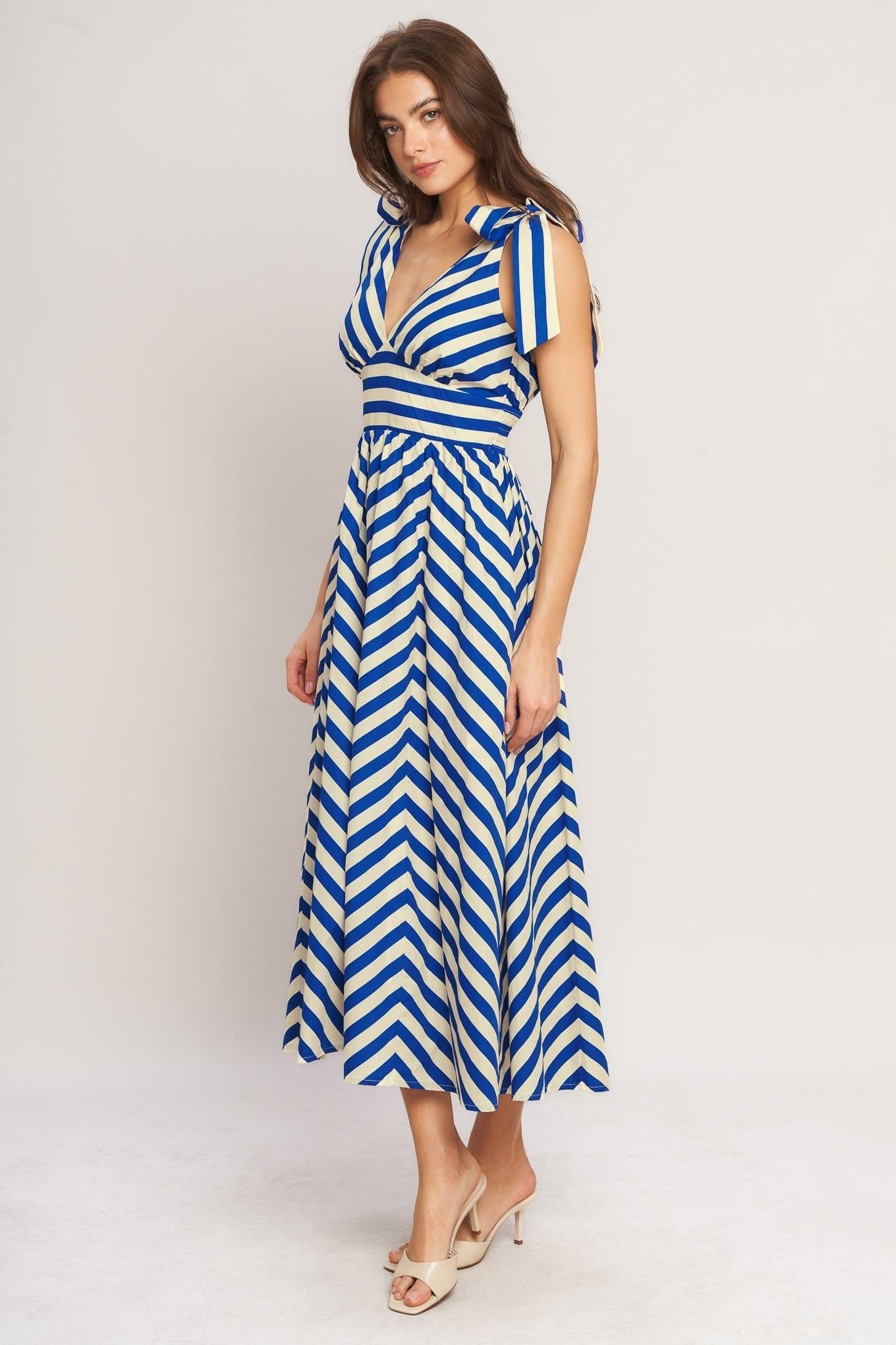 BLUE VOYAGE STRIPE WOVEN MIDI DRESS Flying Tomato