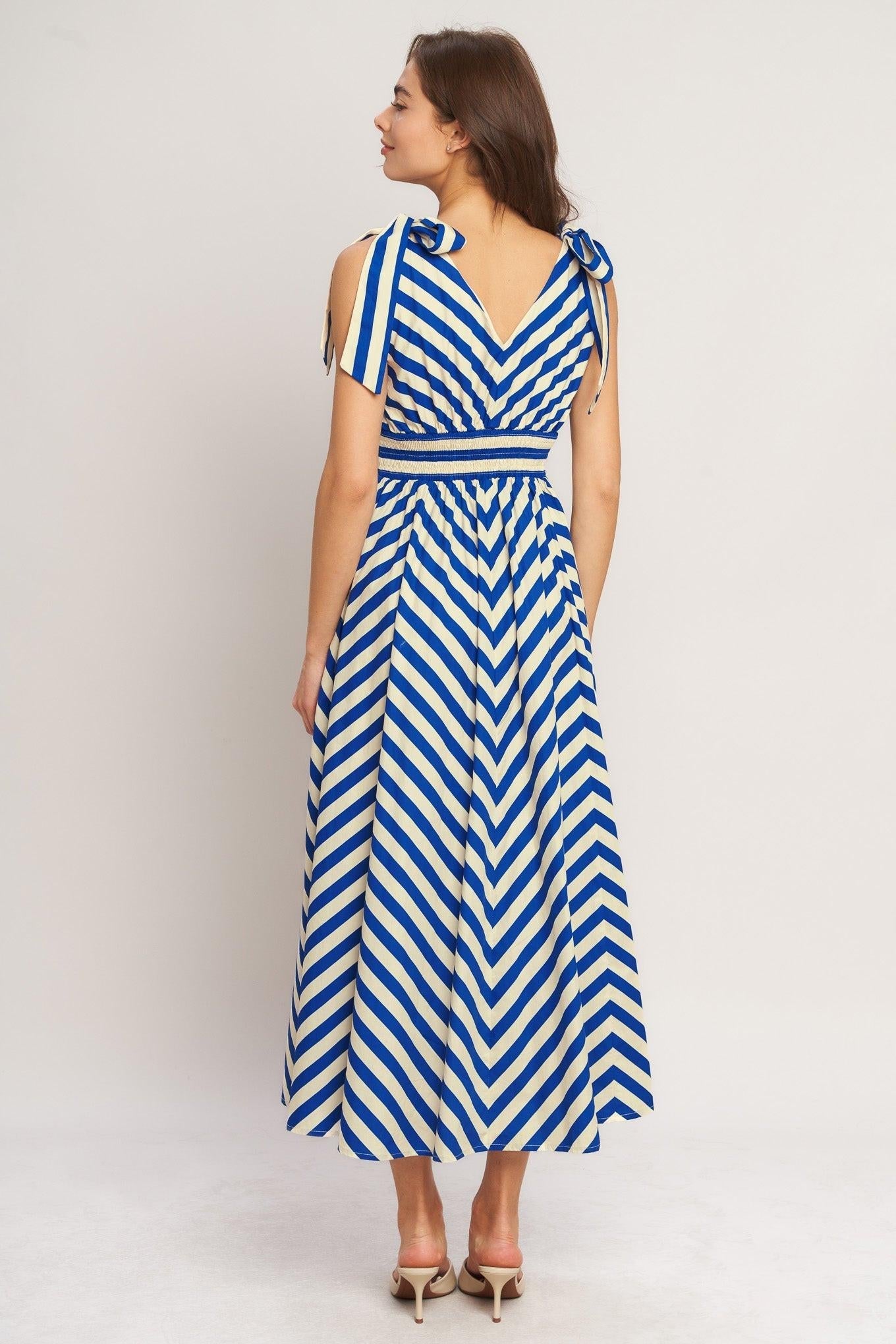 BLUE VOYAGE STRIPE WOVEN MIDI DRESS Flying Tomato