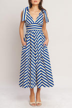 BLUE VOYAGE STRIPE WOVEN MIDI DRESS Flying Tomato