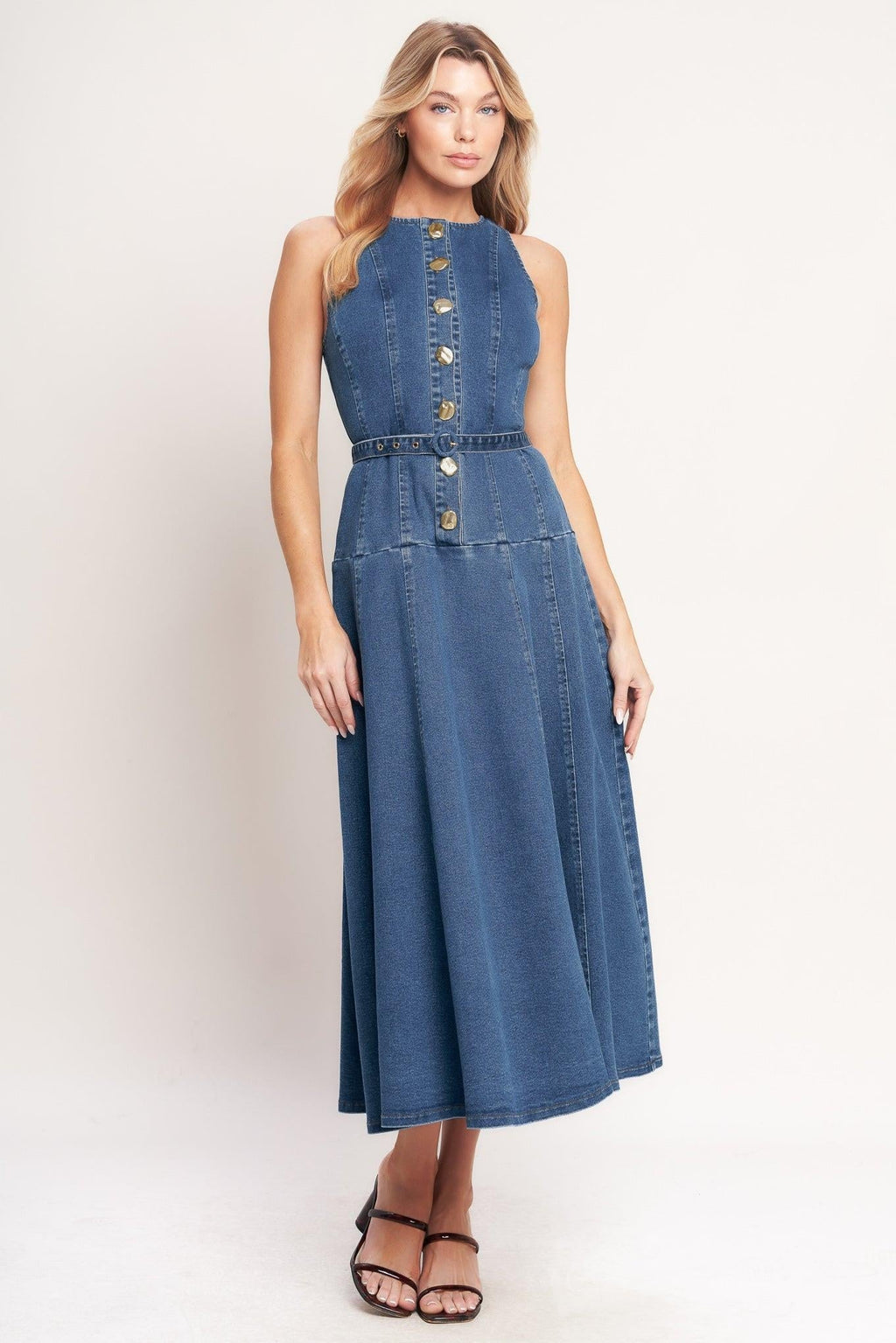 SUNDAY STROLL DENIM MIDI DRESS Flying Tomato