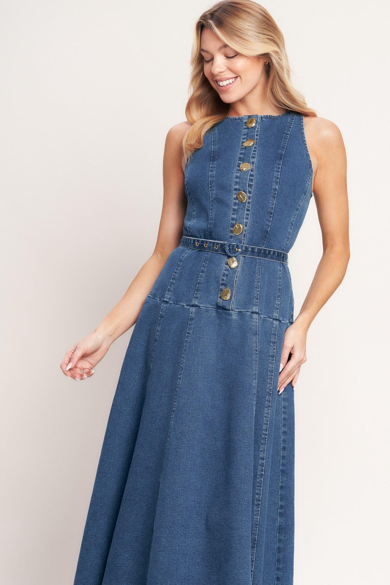 SUNDAY STROLL DENIM MIDI DRESS Flying Tomato