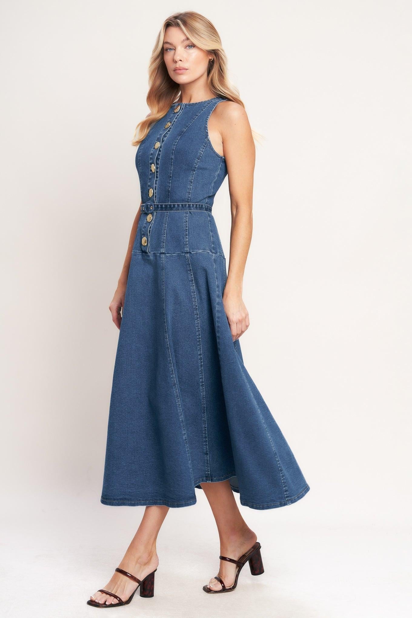 SUNDAY STROLL DENIM MIDI DRESS Flying Tomato