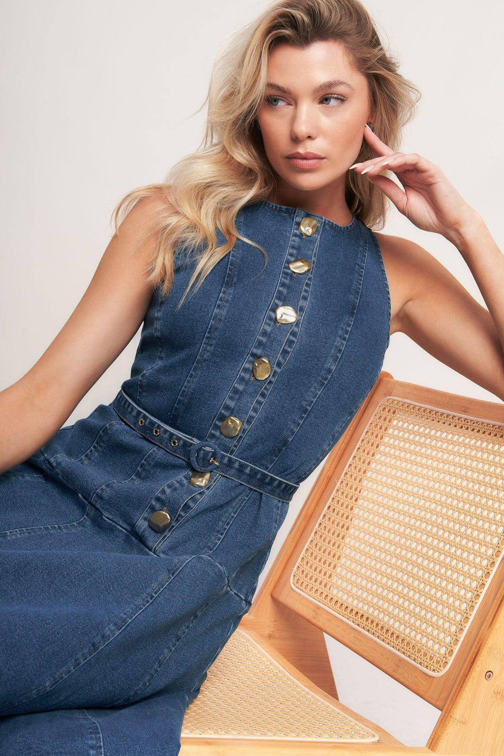 SUNDAY STROLL DENIM MIDI DRESS Flying Tomato