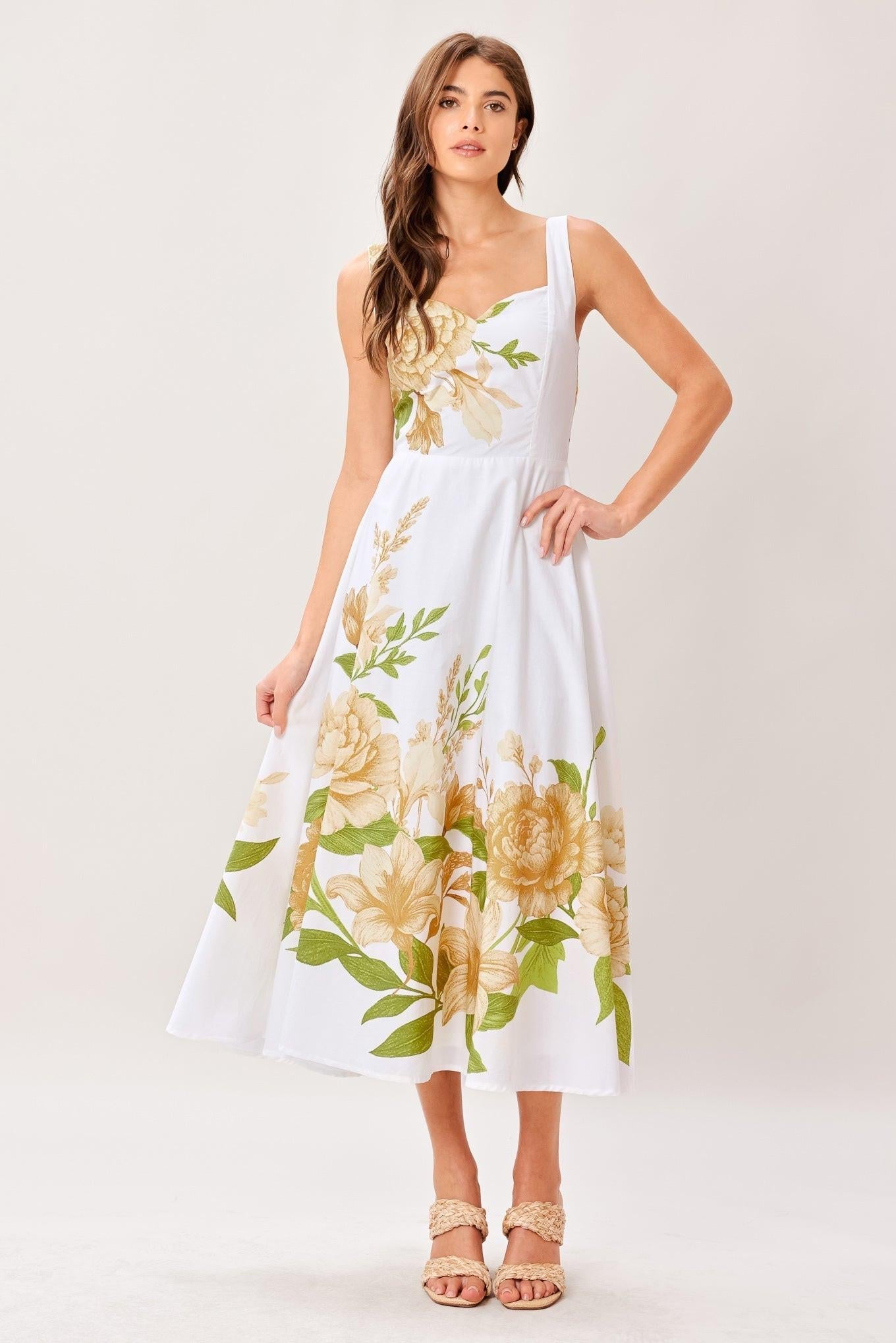 CREAM BOTANICA WOVEN MIDI DRESS Flying Tomato