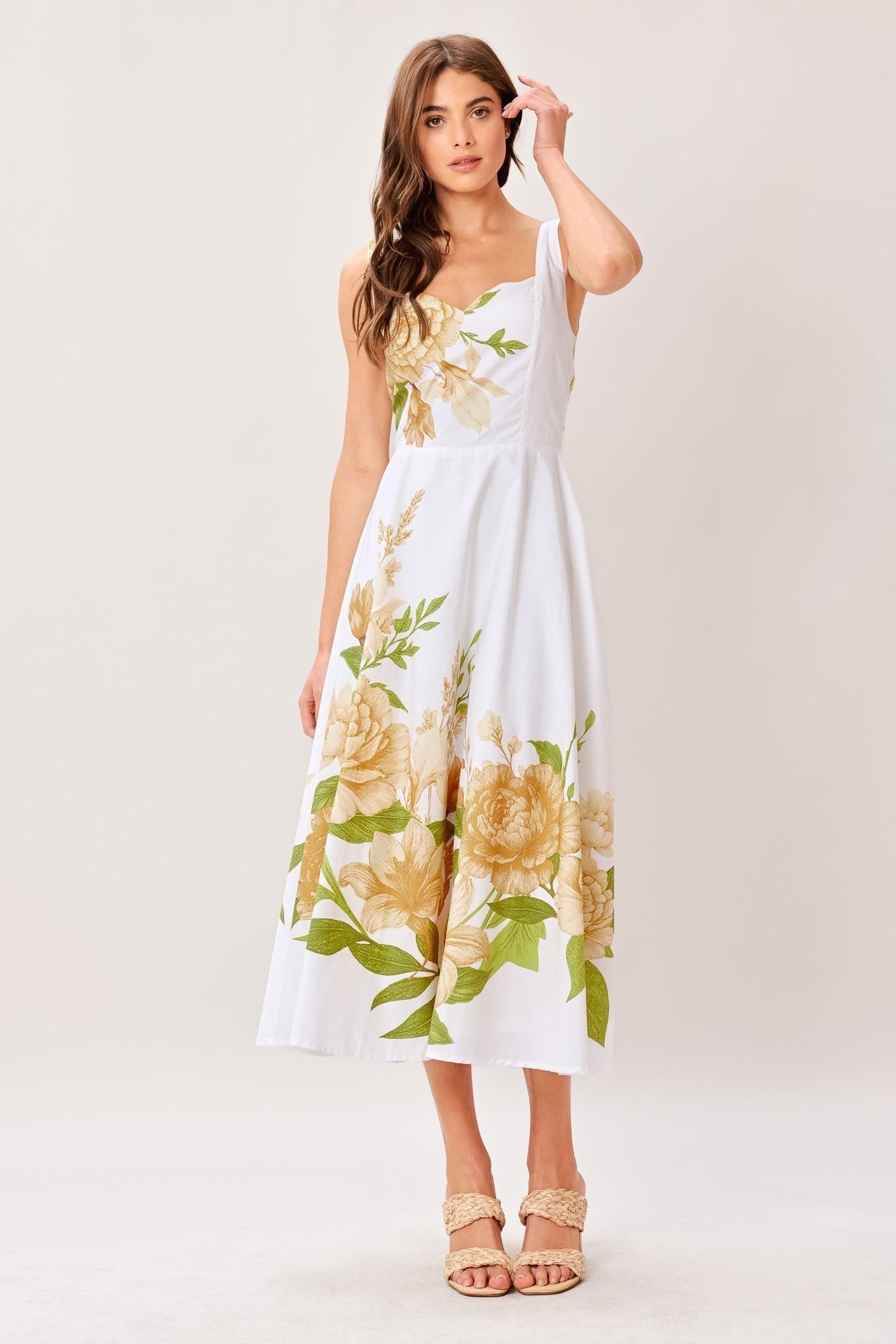 CREAM BOTANICA WOVEN MIDI DRESS Flying Tomato