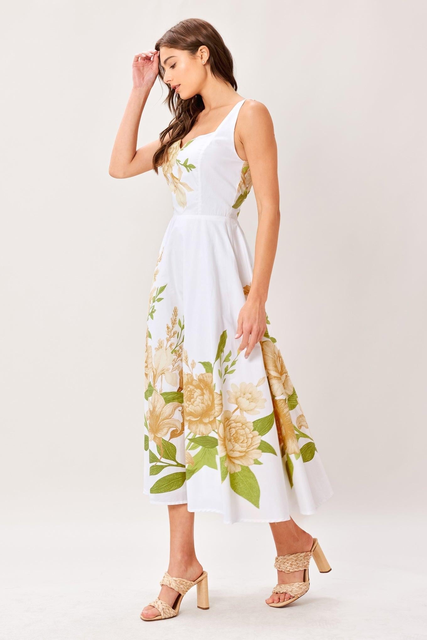 CREAM BOTANICA WOVEN MIDI DRESS Flying Tomato