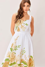 CREAM BOTANICA WOVEN MIDI DRESS Flying Tomato