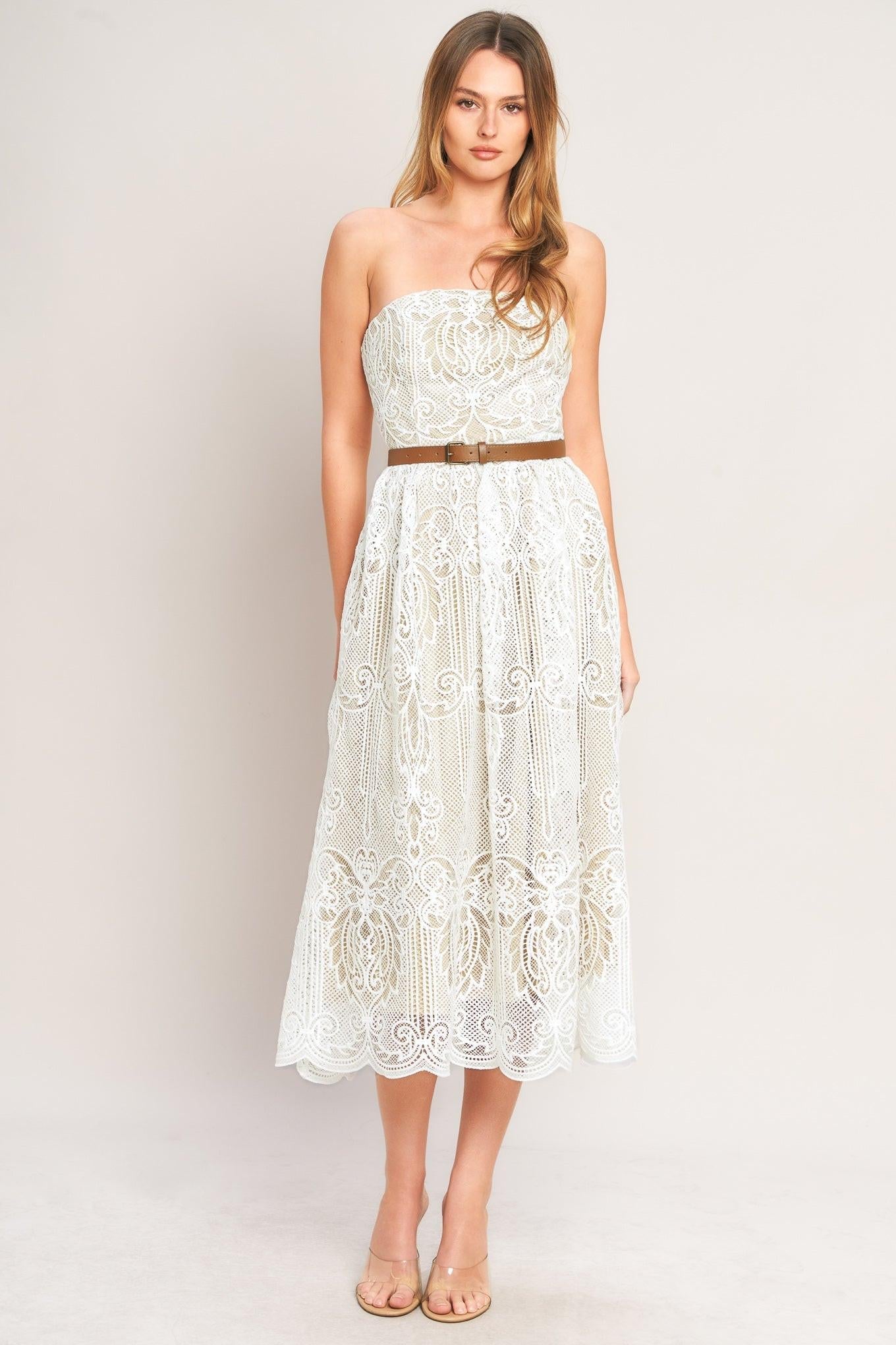 ELEGANT GARDEN WOVEN LACE MIDI DRESS Flying Tomato