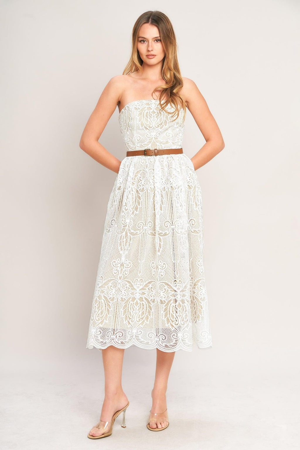 ELEGANT GARDEN WOVEN LACE MIDI DRESS Flying Tomato